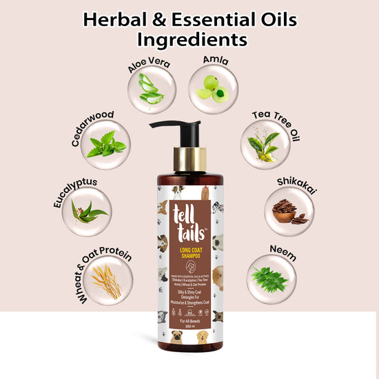 Tell Tails Long Coat Shampoo on zigly with herbal ingredients like Aloe Vera and Neem.