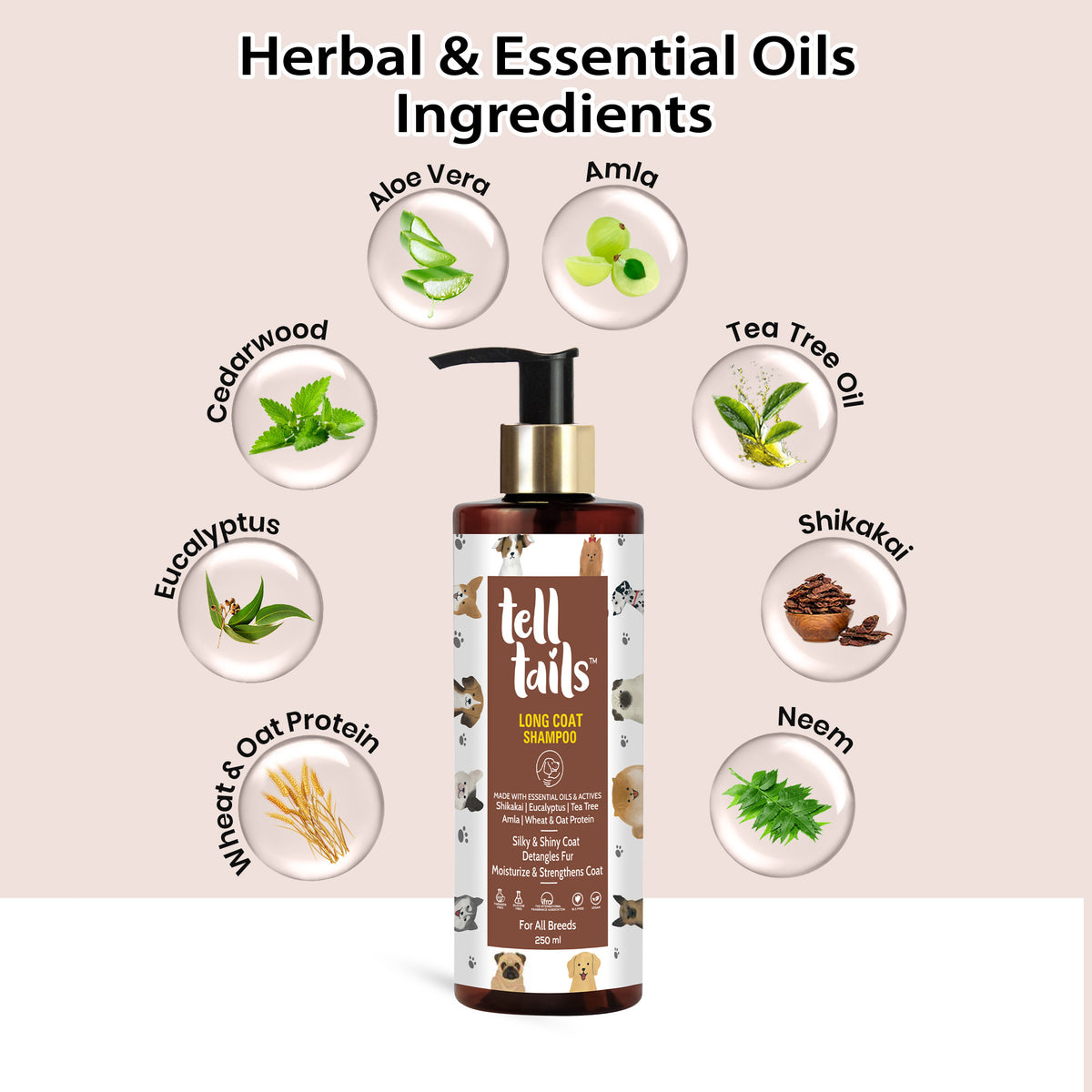 Tell Tails Long Coat Shampoo on zigly with herbal ingredients like Aloe Vera and Neem.