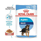 Zigly Royal Canin Puppy Maxi gravy 140g dog food pouch, immune system support, German Shepherd puppy on pack
