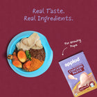 Zigly Applod chicken paste for growing pups with real ingredients in blue bowl on maroon background
