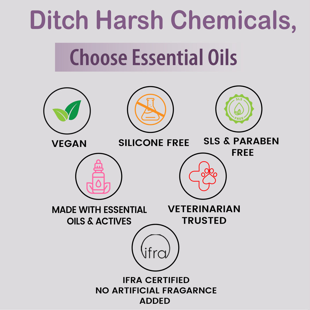 Tell Tails anti-dandruff pet shampoo features: vegan, silicone free, SLS & paraben free, zigly