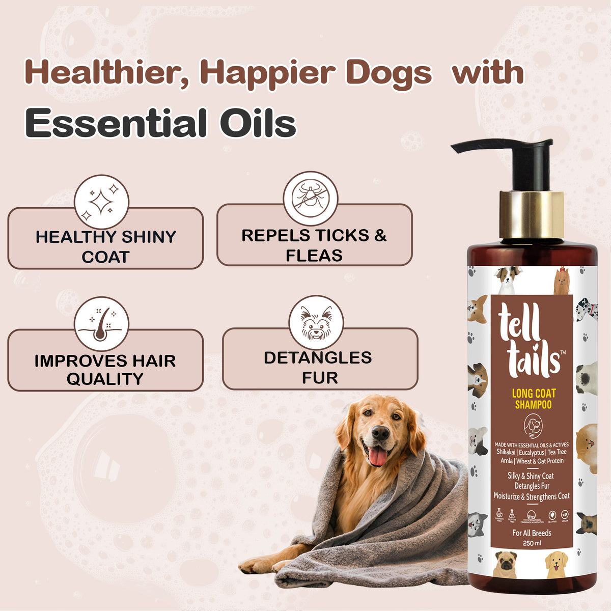 Tell Tails Long Coat Shampoo for dogs by zigly for shiny coat and flea protection