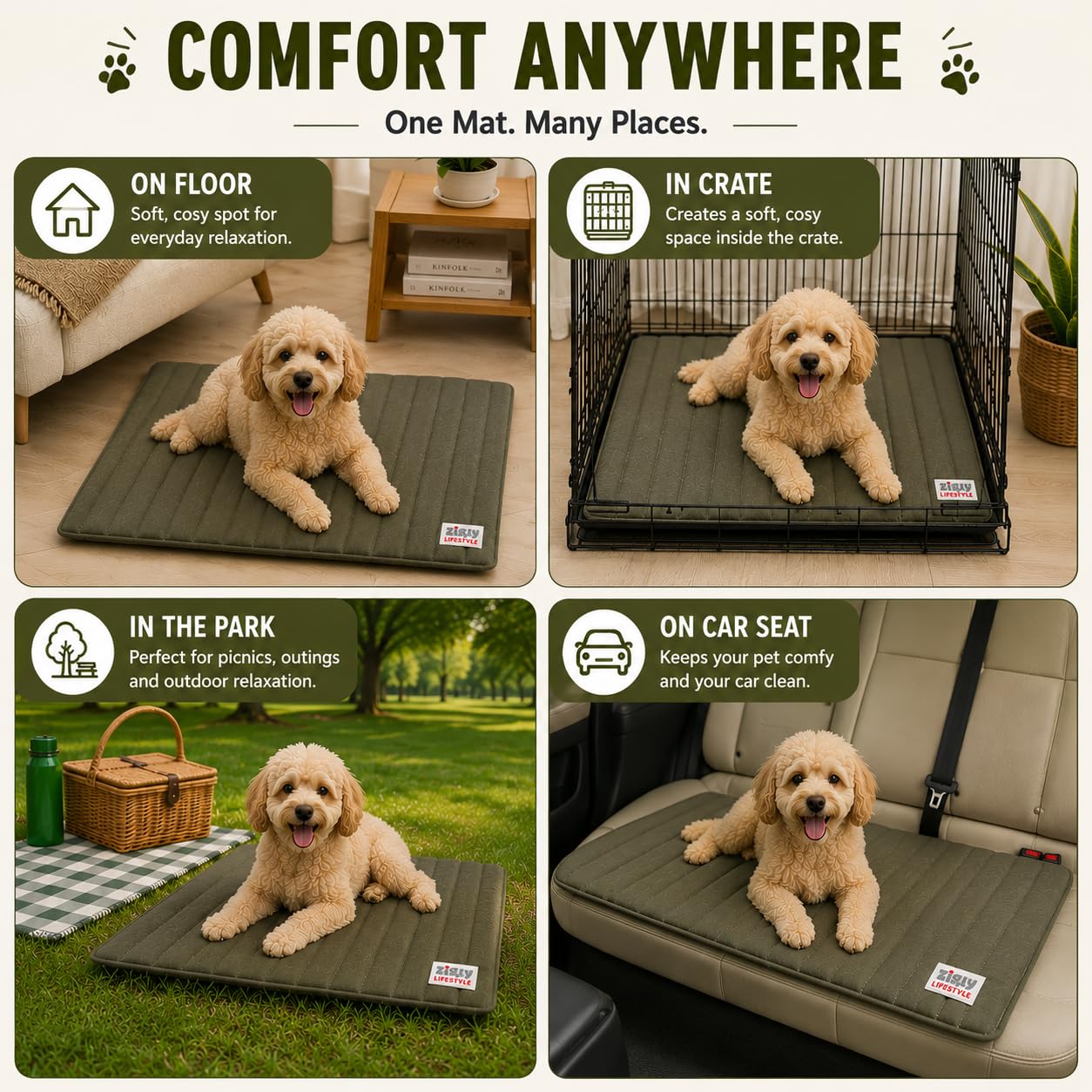 ZL Olive Snooze Nest Pet Mat