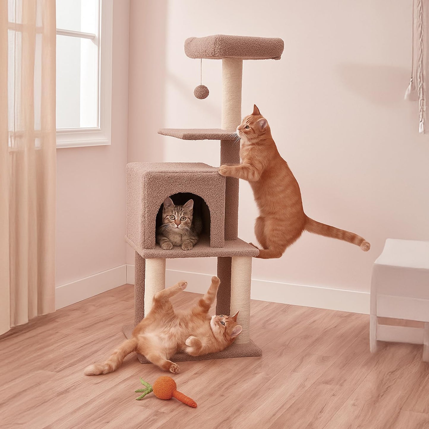 ZL Snickers Cat Tree Three Floor with Hanging Ball - Large