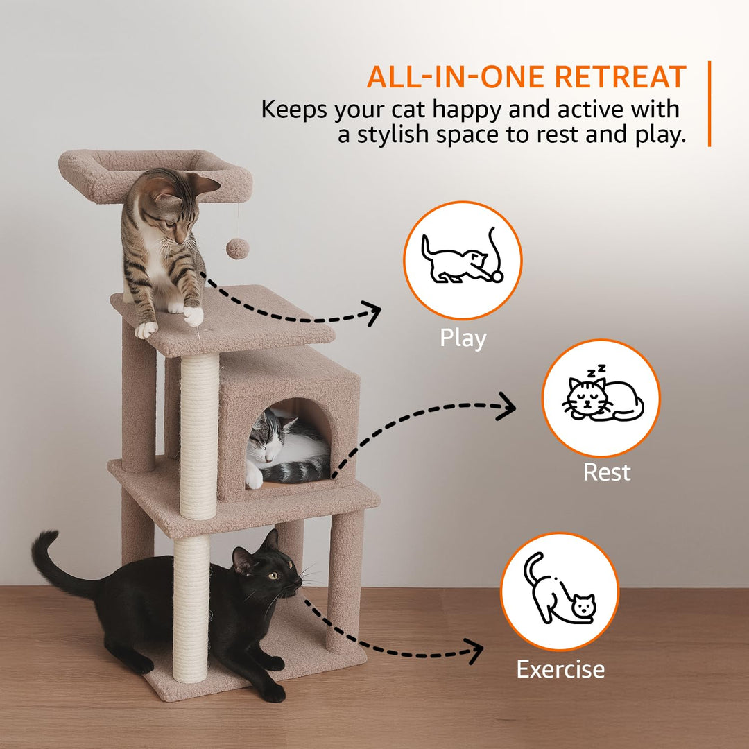 ZL Snickers Cat Tree Three Floor with Hanging Ball - Large