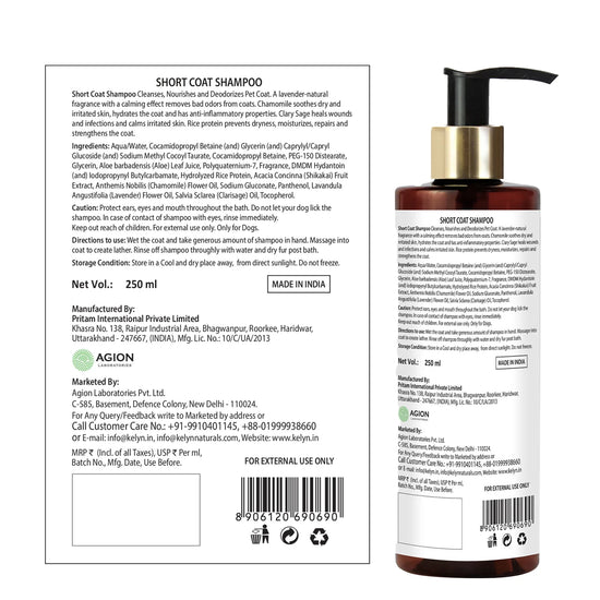 Tell Tails Short Coat Dog Shampoo 250ml bottle back label with ingredients on zigly