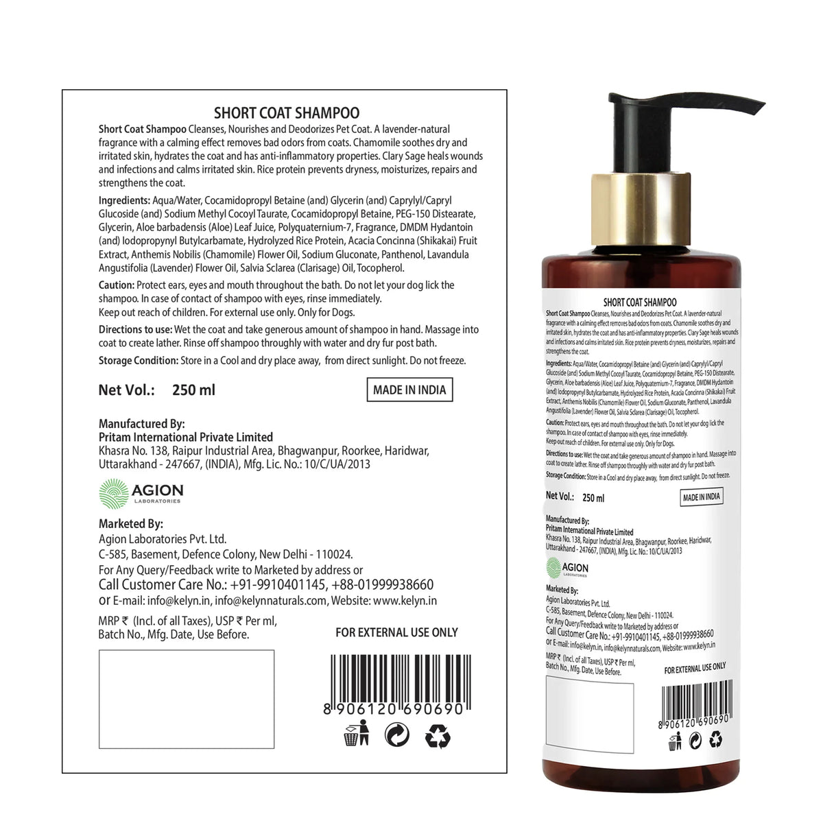 Tell Tails Short Coat Dog Shampoo 250ml bottle back label with ingredients on zigly