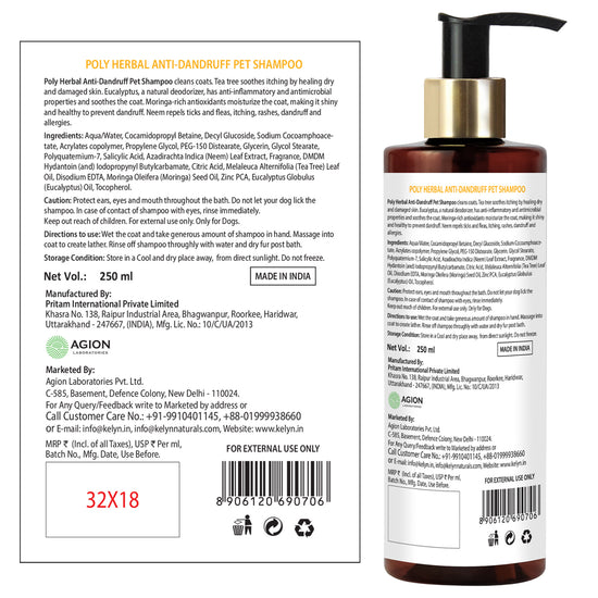 Tell Tails Poly Herbal Anti-Dandruff Pet Shampoo 250ml packaging from zigly