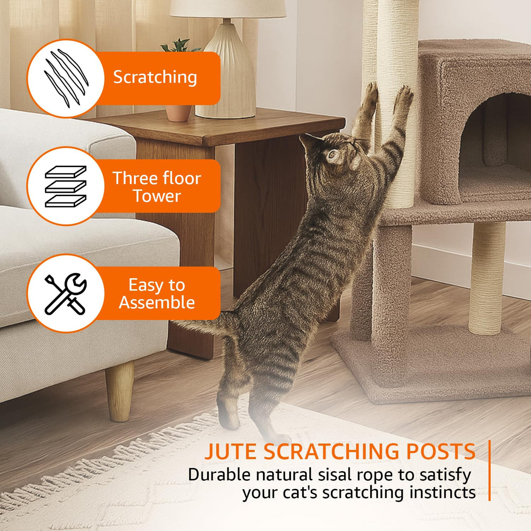 ZL Snickers Cat Tree Three Floor with Hanging Ball - Large