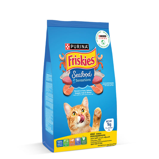 PURINA FRISKIES Seafood Sensations Tuna Salmon Whitefish Crab & Shrimp Flavours Dry Adult Cat Food - 1kg