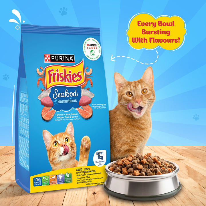PURINA FRISKIES Seafood Sensations Tuna Salmon Whitefish Crab & Shrimp Flavours Dry Adult Cat Food - 1kg