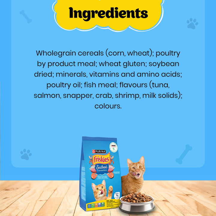 PURINA FRISKIES Seafood Sensations Tuna Salmon Whitefish Crab & Shrimp Flavours Dry Adult Cat Food - 1kg