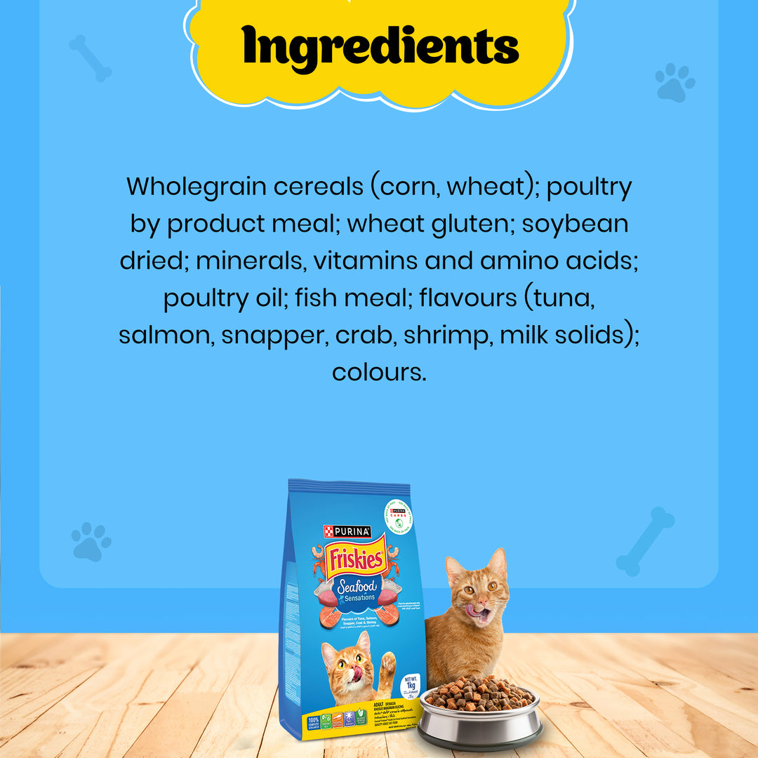 PURINA FRISKIES Seafood Sensations Tuna Salmon Whitefish Crab & Shrimp Flavours Dry Adult Cat Food - 1kg