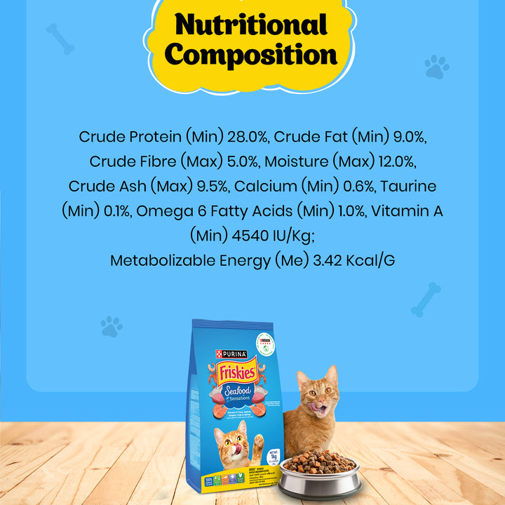 PURINA FRISKIES Seafood Sensations Tuna Salmon Whitefish Crab & Shrimp Flavours Dry Adult Cat Food - 1kg