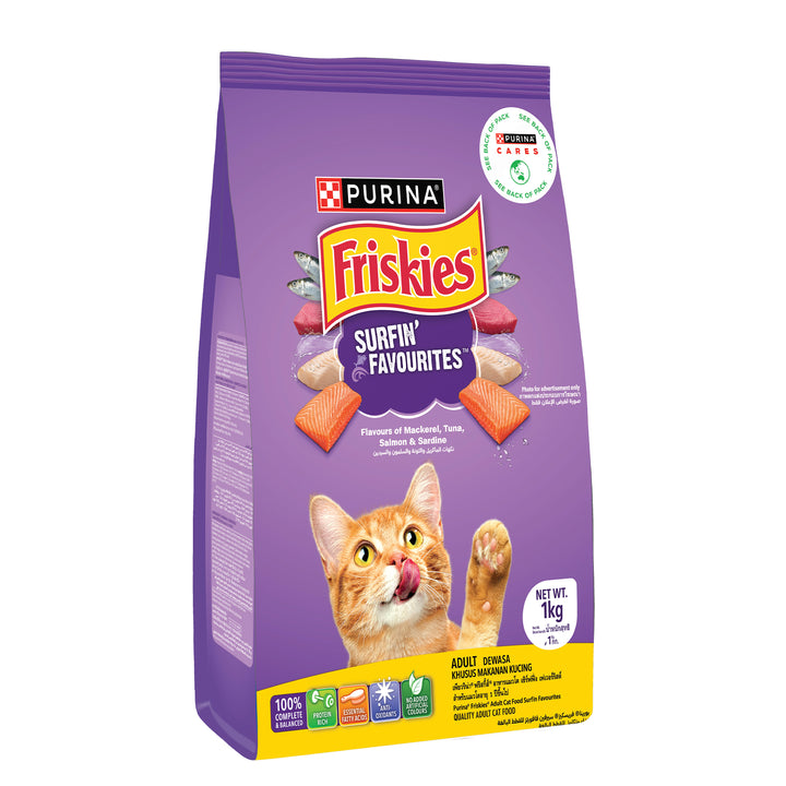 PURINA FRISKIES Surfin' Favourites Mackerel Tuna Salmon & Sardine Flavours Dry Adult Cat Food - 1kg