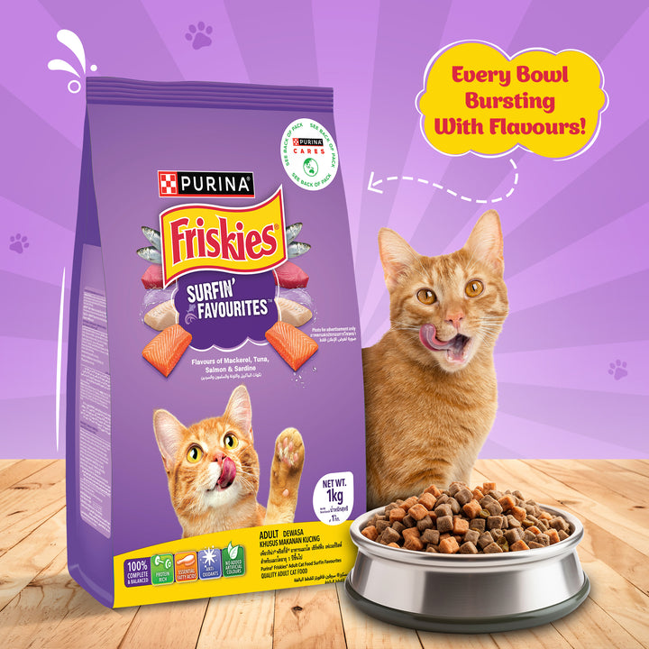 PURINA FRISKIES Surfin' Favourites Mackerel Tuna Salmon & Sardine Flavours Dry Adult Cat Food - 1kg