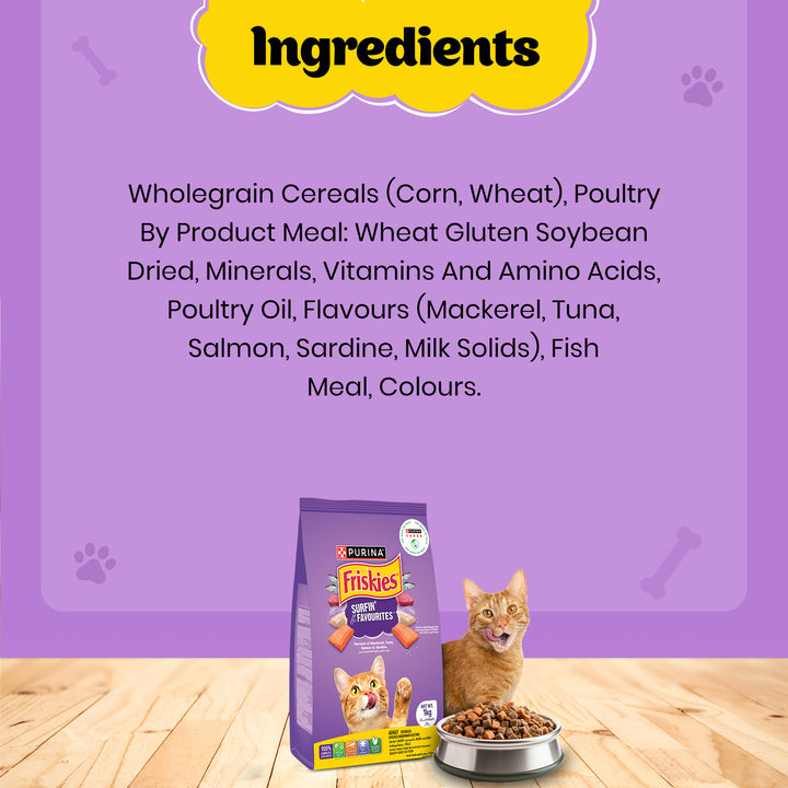PURINA FRISKIES Surfin' Favourites Mackerel Tuna Salmon & Sardine Flavours Dry Adult Cat Food - 1kg