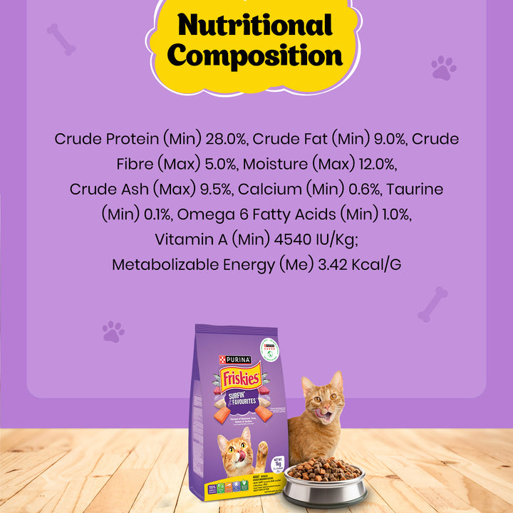 PURINA FRISKIES Surfin' Favourites Mackerel Tuna Salmon & Sardine Flavours Dry Adult Cat Food - 1kg