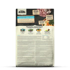 Back of Acana Puppy Small Breed dry food bag with ingredient details and zigly