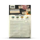 Back of Acana small breed adult dry dog food bag with ingredients and zigly branding visible.