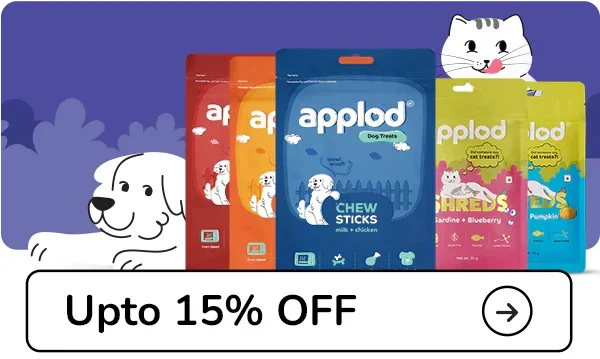 Applod pet treats packaging with promotional text on a blue background