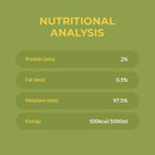 Zigly nutritional analysis displaying protein 2%, fat 0.5%, moisture 97.5%, and energy 100kcal per 1000ml