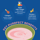 Zigly pet nutrition infographic showing benefits of collagen, apple cider vinegar, and chicken plus lamb bone for pets