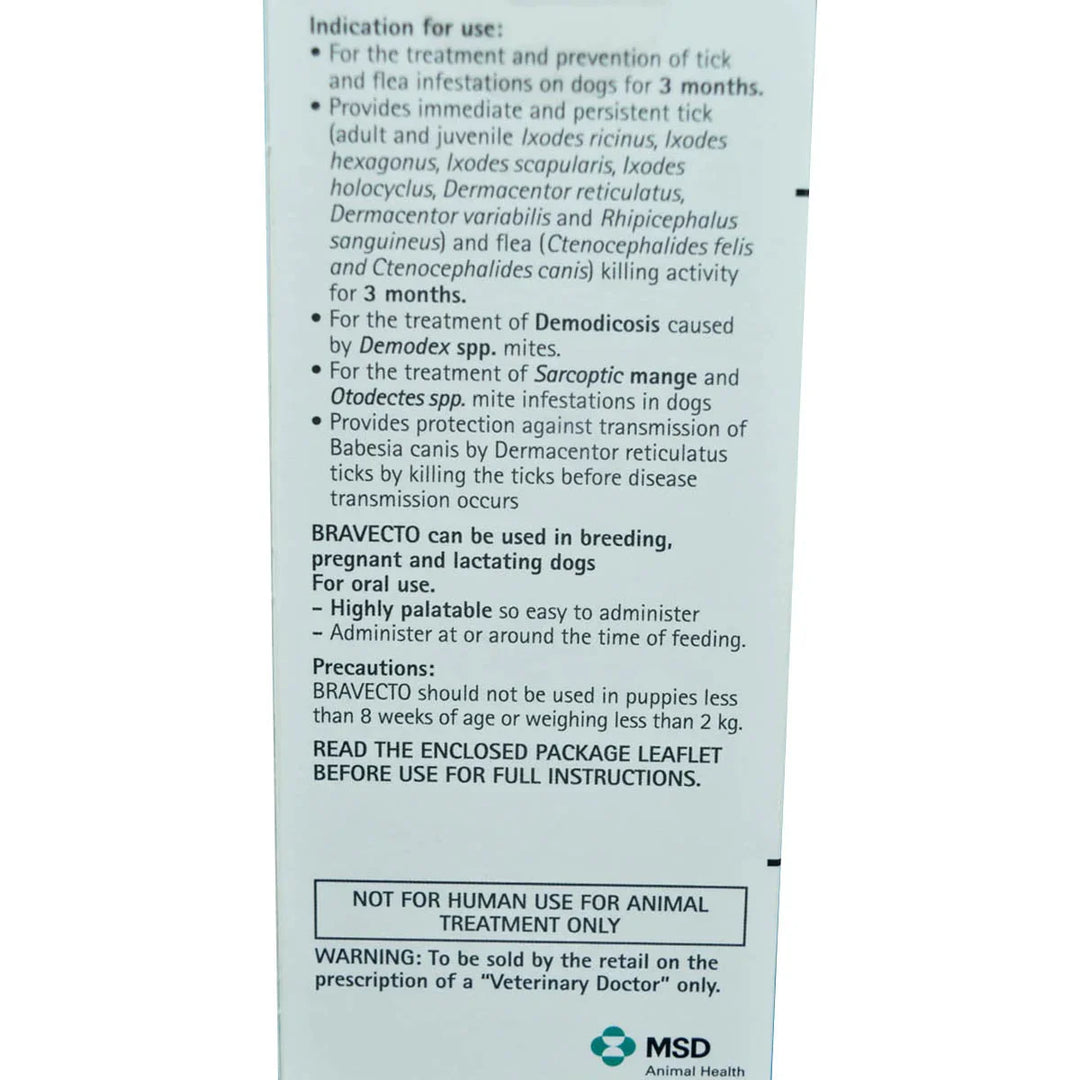 Bravecto Chew Tablet 20kg-40kg For Tick And Flea Control For Dogs - 1000mg