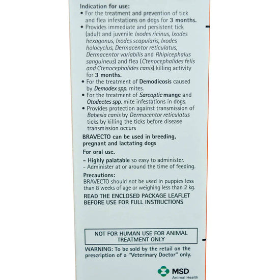 Bravecto Chewable 250Mg Tablets for Dogs –10kg