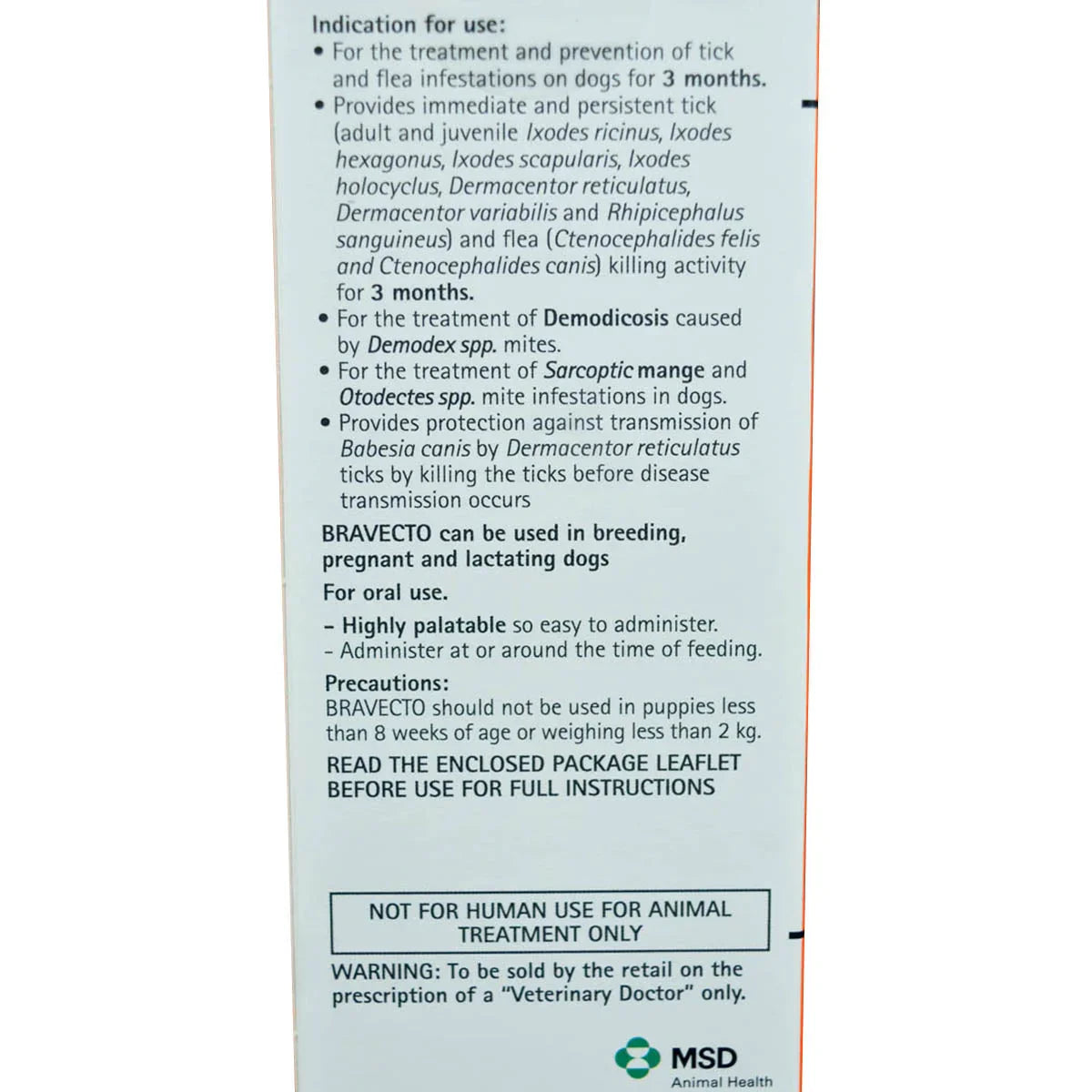 Bravecto Chewable 250Mg Tablets for Dogs –10kg