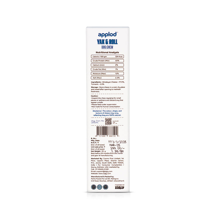 Applod Yak & Roll Turmeric Yak Chew for Dogs