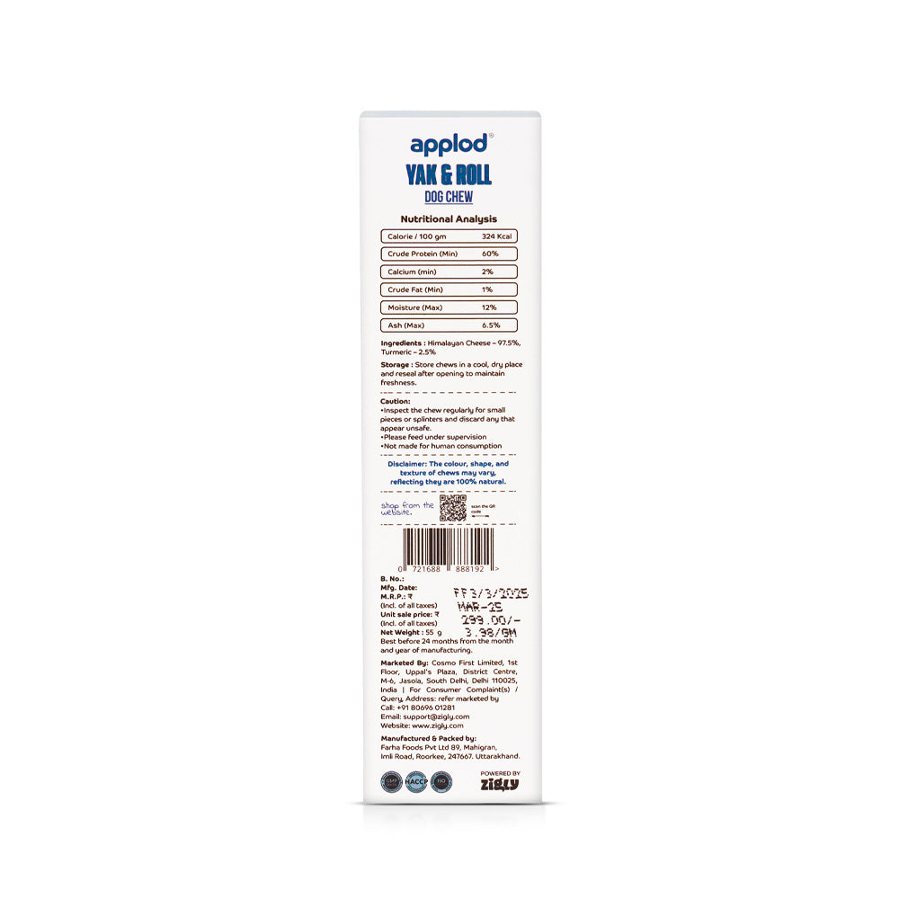 Applod Yak & Roll Turmeric Yak Chew for Dogs