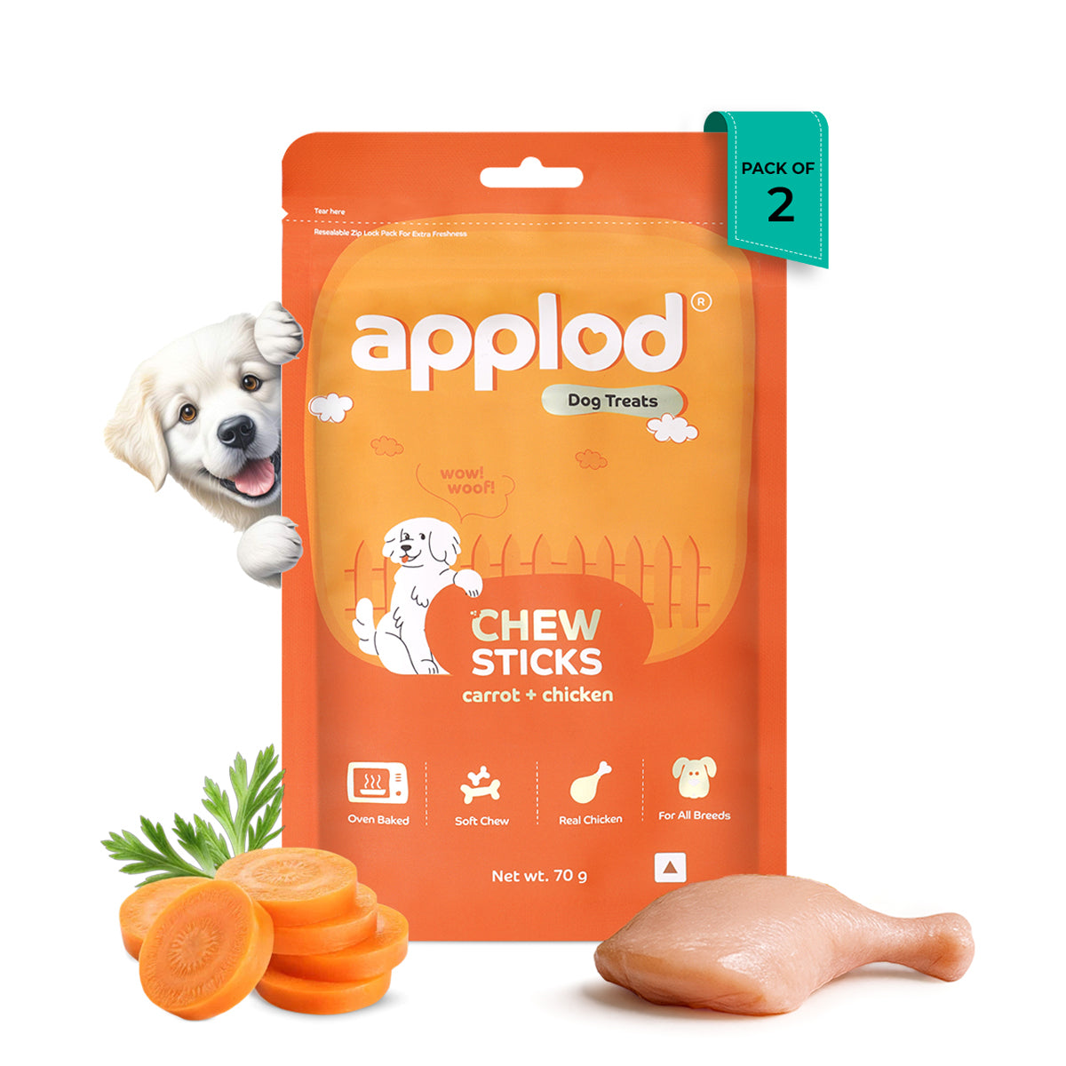 Applod Soft Carrot Chew Sticks Dog Treat  - 70g