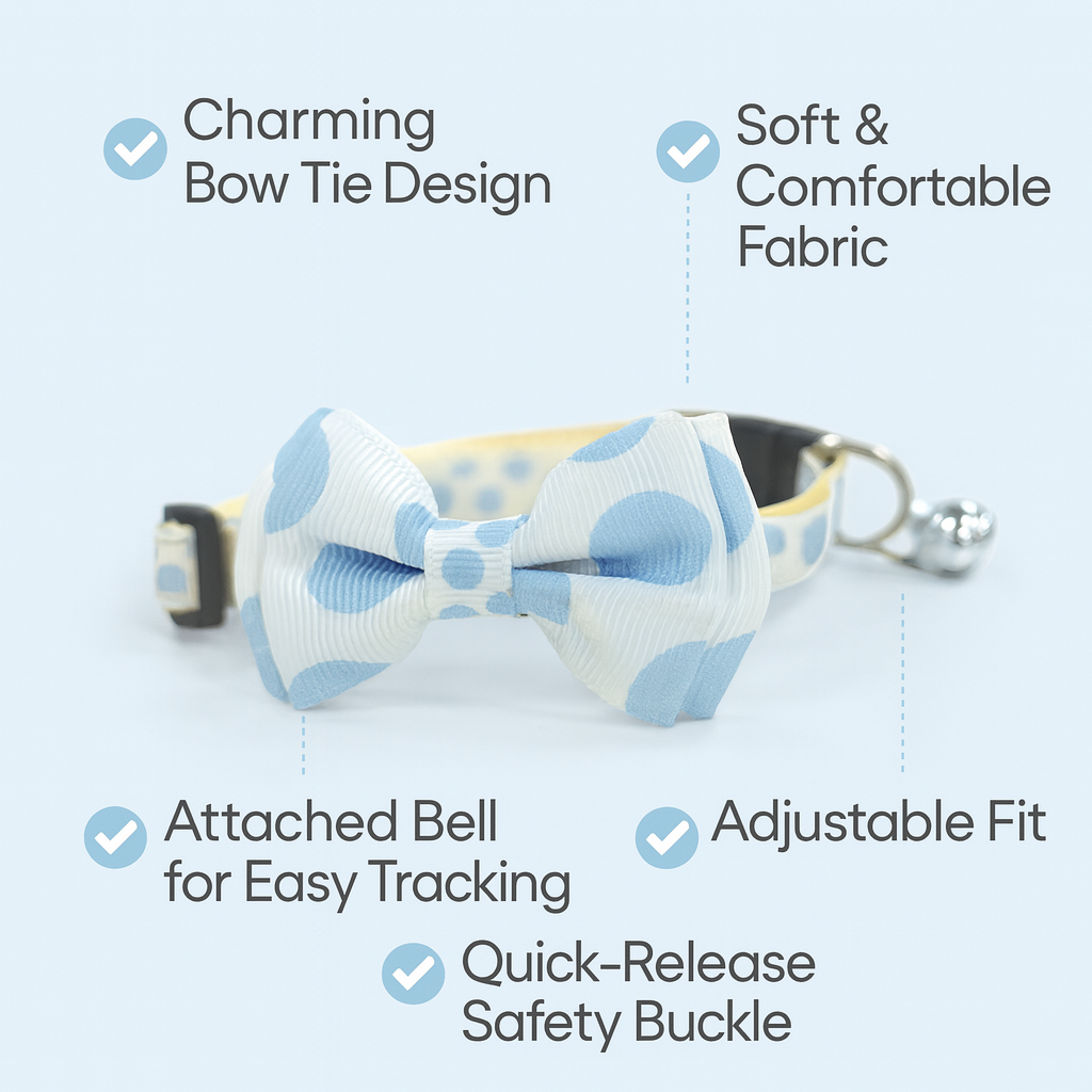 ZL Blueberry Dot Bell & Bow Cat Collar