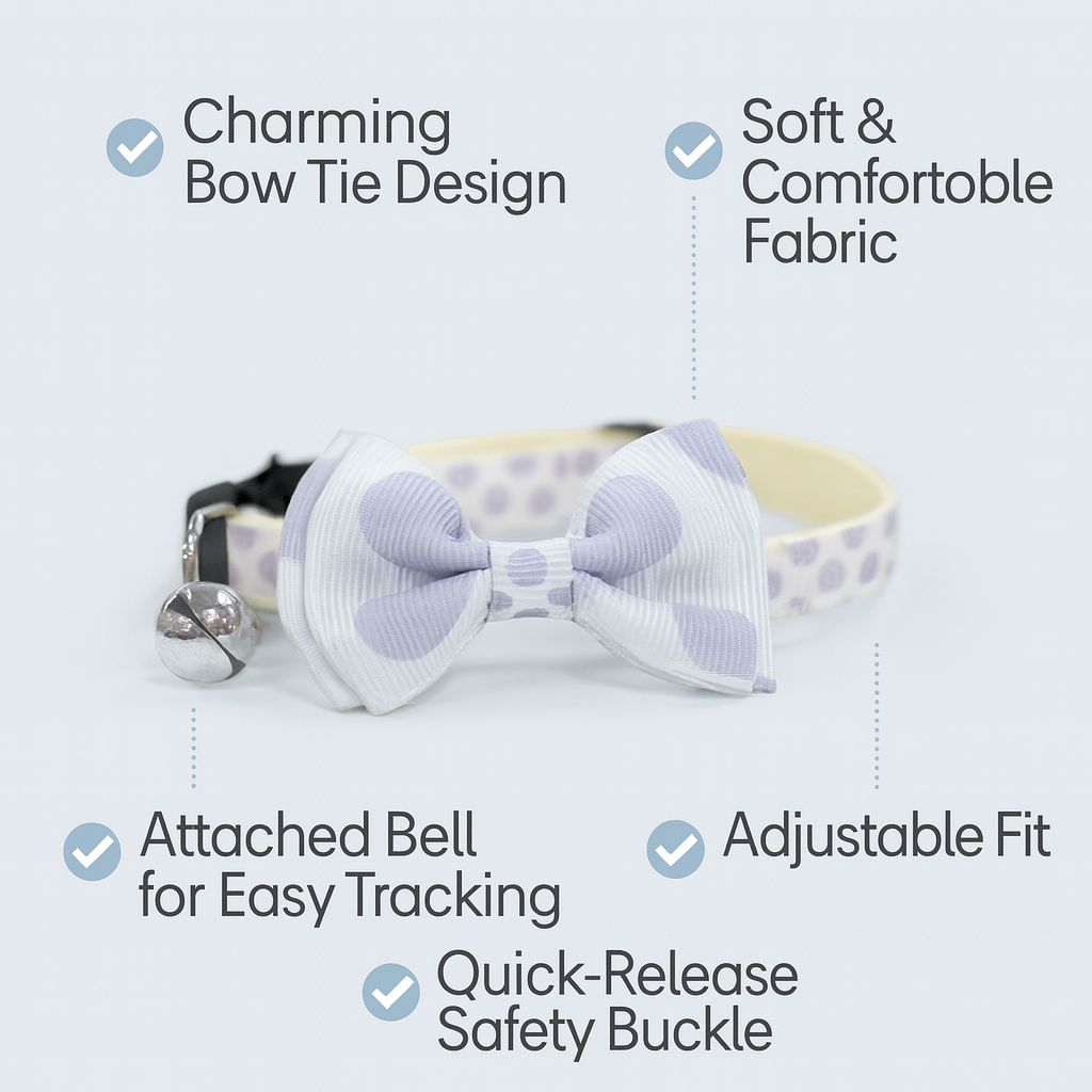 ZL Lilac Dot Bell & Bow Cat Collar