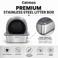 Catmos Stainless Steel Enclosed Cat Litter Box - Grey - 61x41x41cm (LxWxH)
