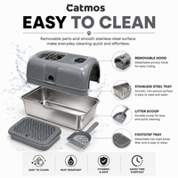 Catmos Stainless Steel Enclosed Cat Litter Box - Grey - 61x41x41cm (LxWxH)