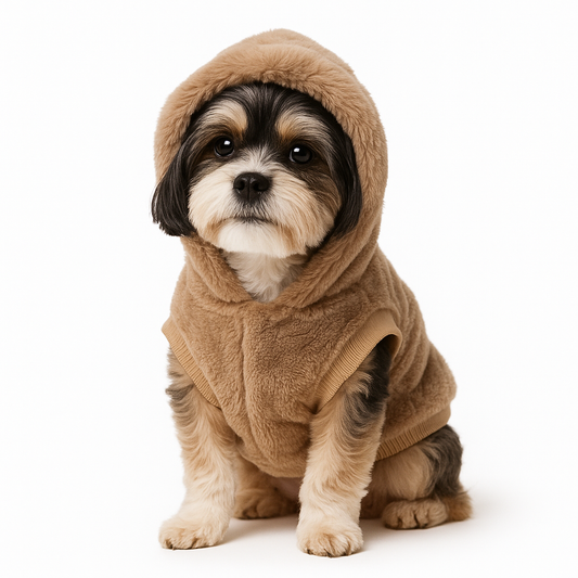 ZL Varsity Fur Hug Hooded Dog Jacket - Beige