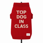 Red dog sweater with beige text Top Dog In Class and zigly lifestyle label