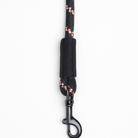 Zigly black braided rope leash with metal clip on white background