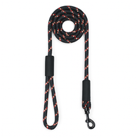 zigly black dog leash with red and white stripes and metal clip on white background