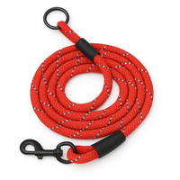 zigly red braided dog leash with black metal clasp and ring on white background