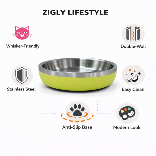 ZL Meow Dish Double Walled Cat Bowl - Lime