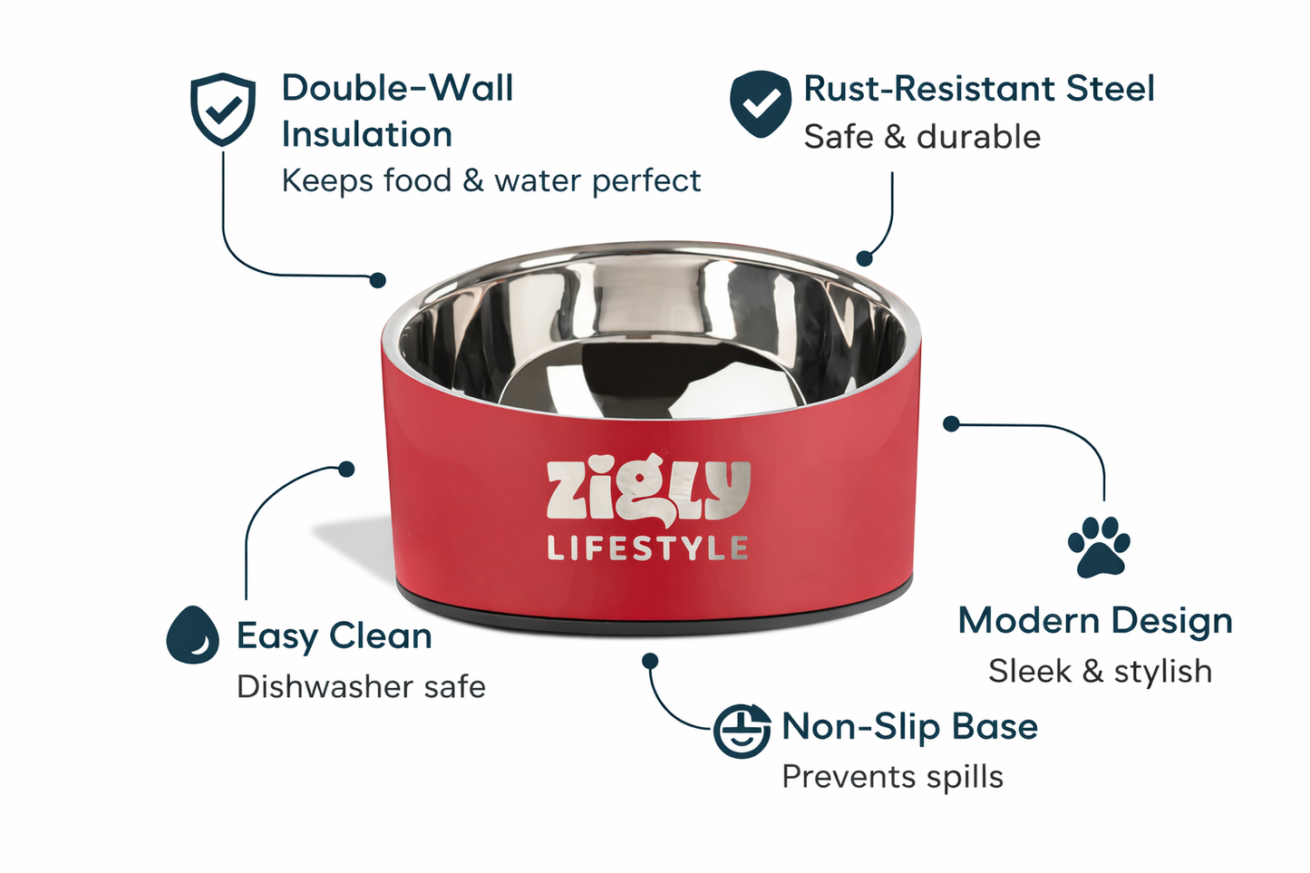 ZL Ultimate Double Walled Cat Bowl - Red - 250ml