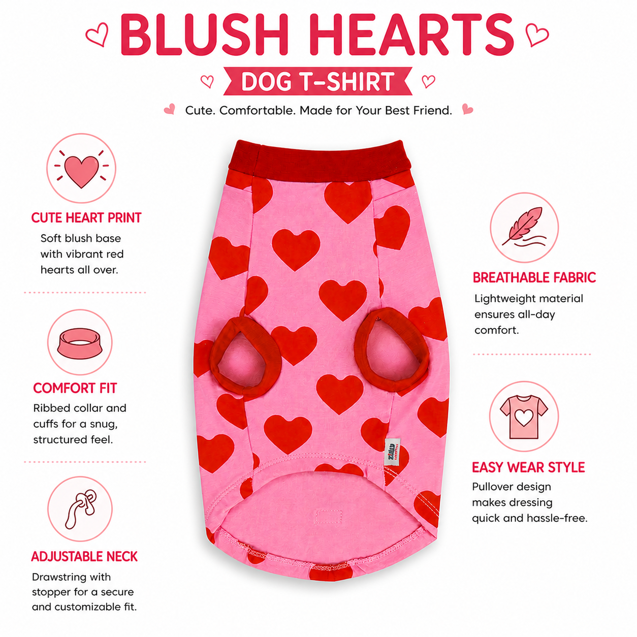 ZL Love Stitch Pink Heart Dog T-Shirt