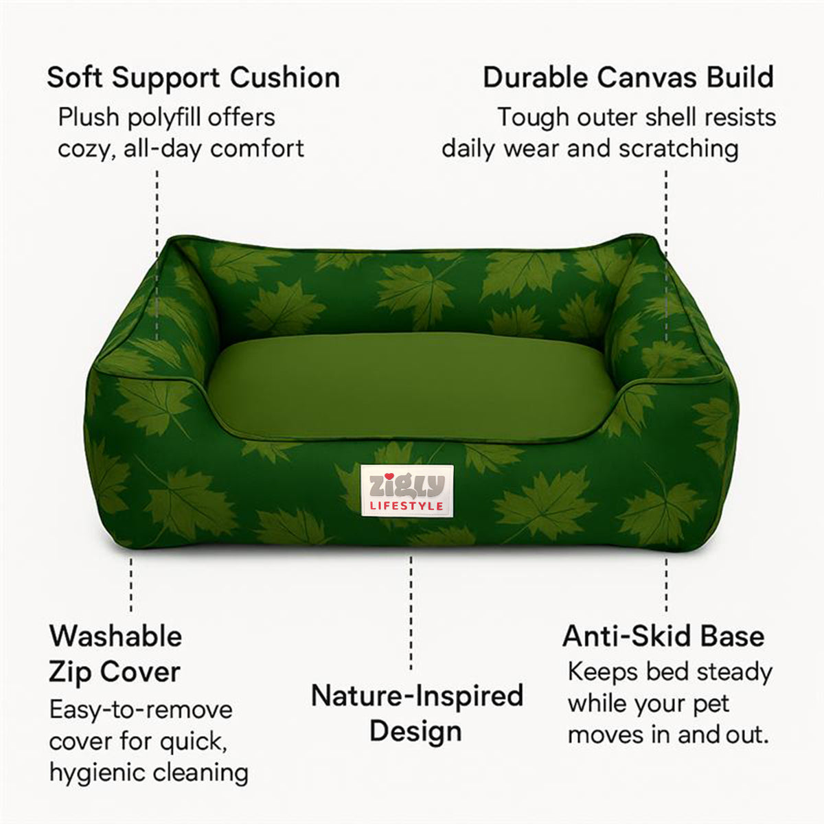 ZL Forest Leafy Lounger Dog Bed - Green