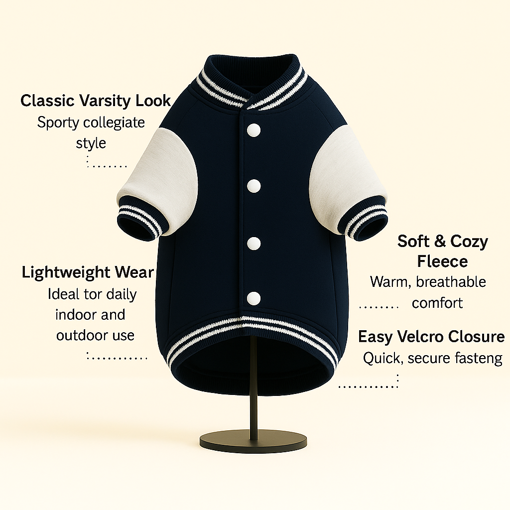 ZL Varsity Campus Pup Navy Jacket for Dogs