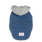 Zigly Lifestyle dog hoodie with blue body, gray hood, and buttoned pockets