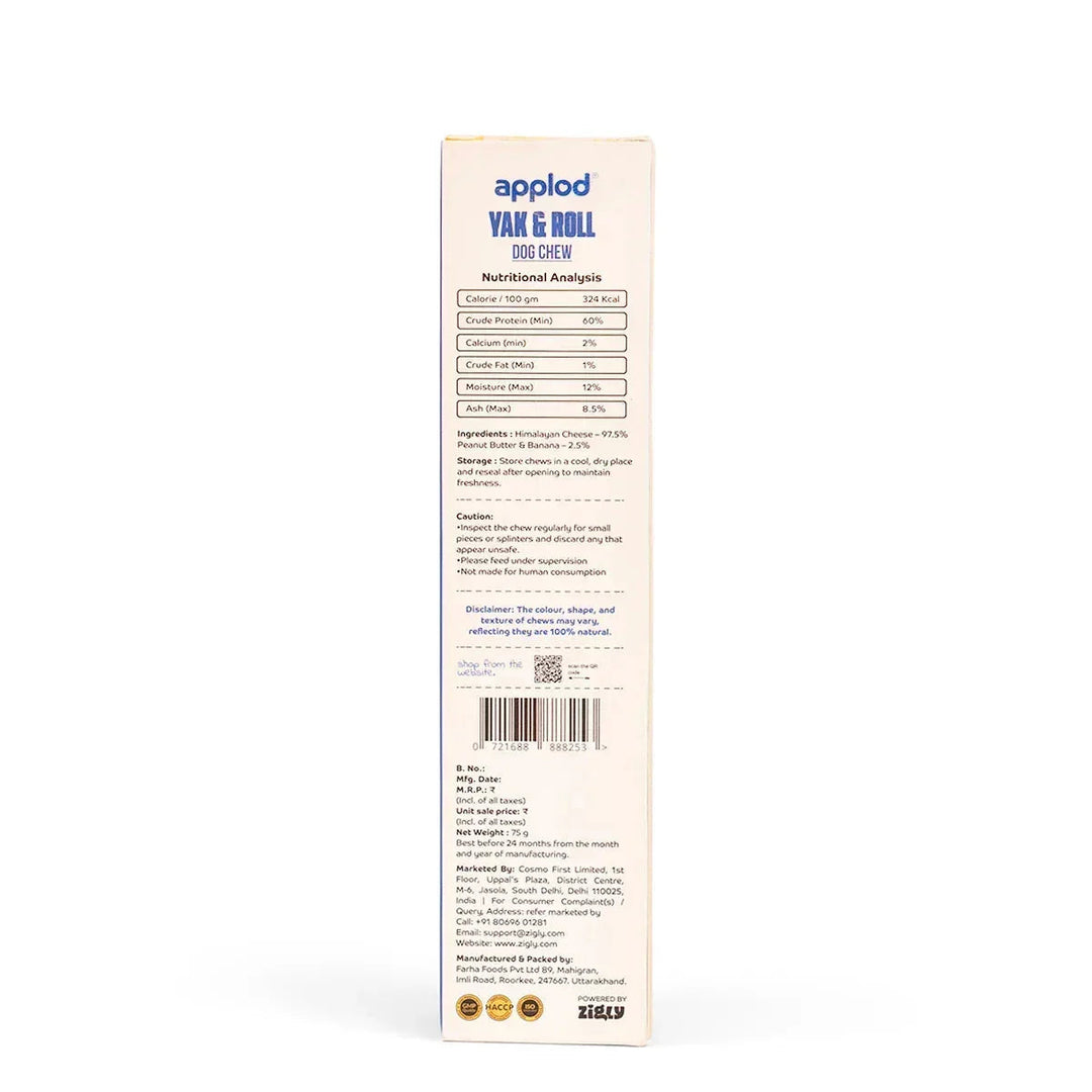 Applod Yak & Roll Peanut Butter & Banana Yak Chew for Dogs