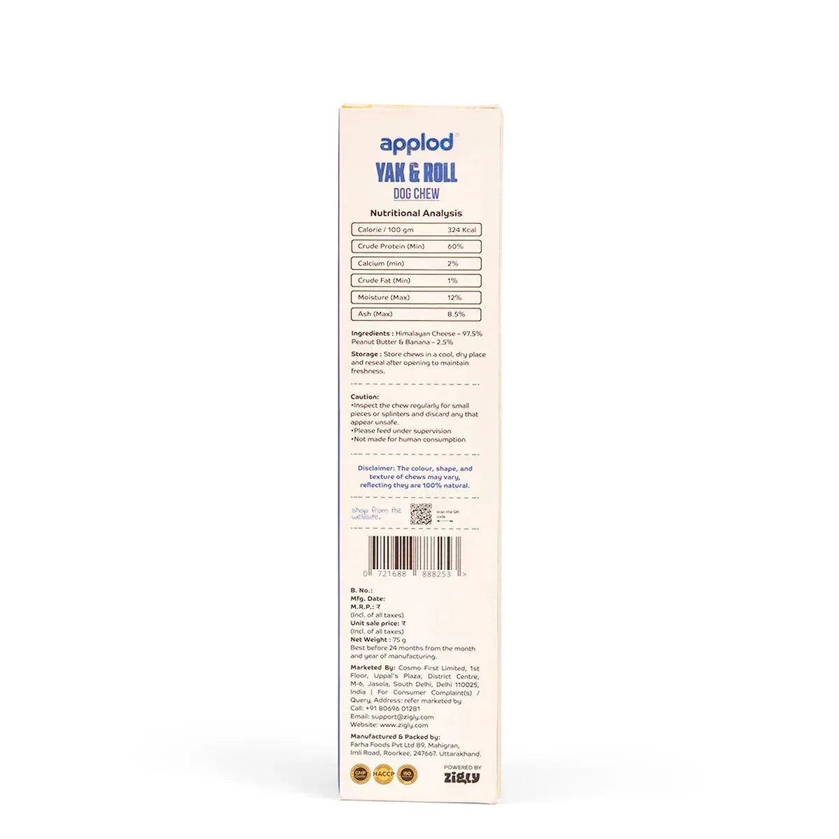 Applod Yak & Roll Peanut Butter & Banana Yak Chew for Dogs